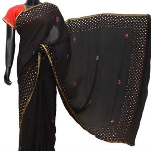 Brand new black saree with mirror work